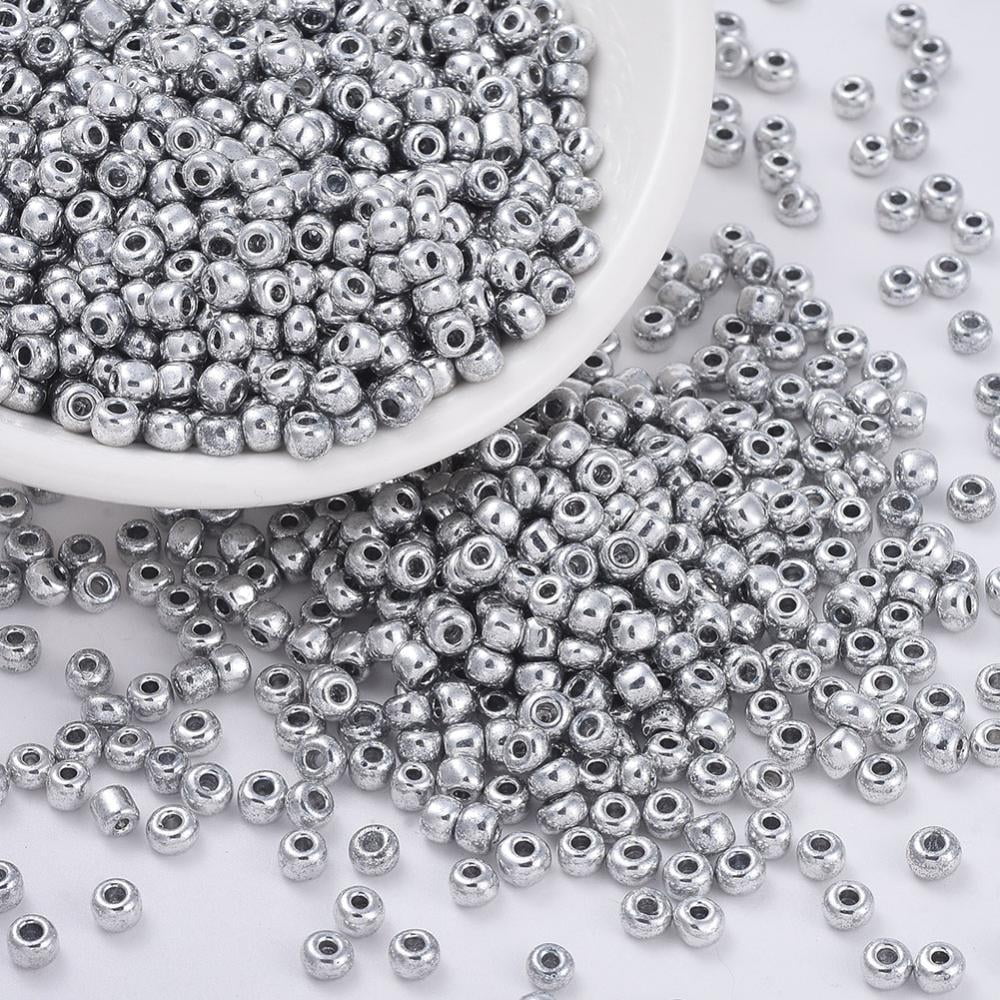1 Pound Electroplate 6/0 Glass Seed Beads Round Hole Rocailles Platinum Plated 3.5~5.5x2.5~6.8mm Hole: 1mm