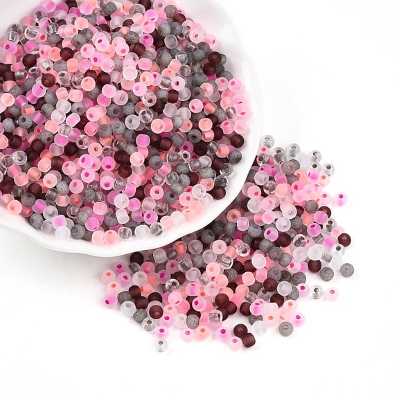1 Pound Frosted Glass Seed Beads Inside Colours Round Mixed Color 4x3mm Hole: 1.2~1.5mm about 7500pcs/pound