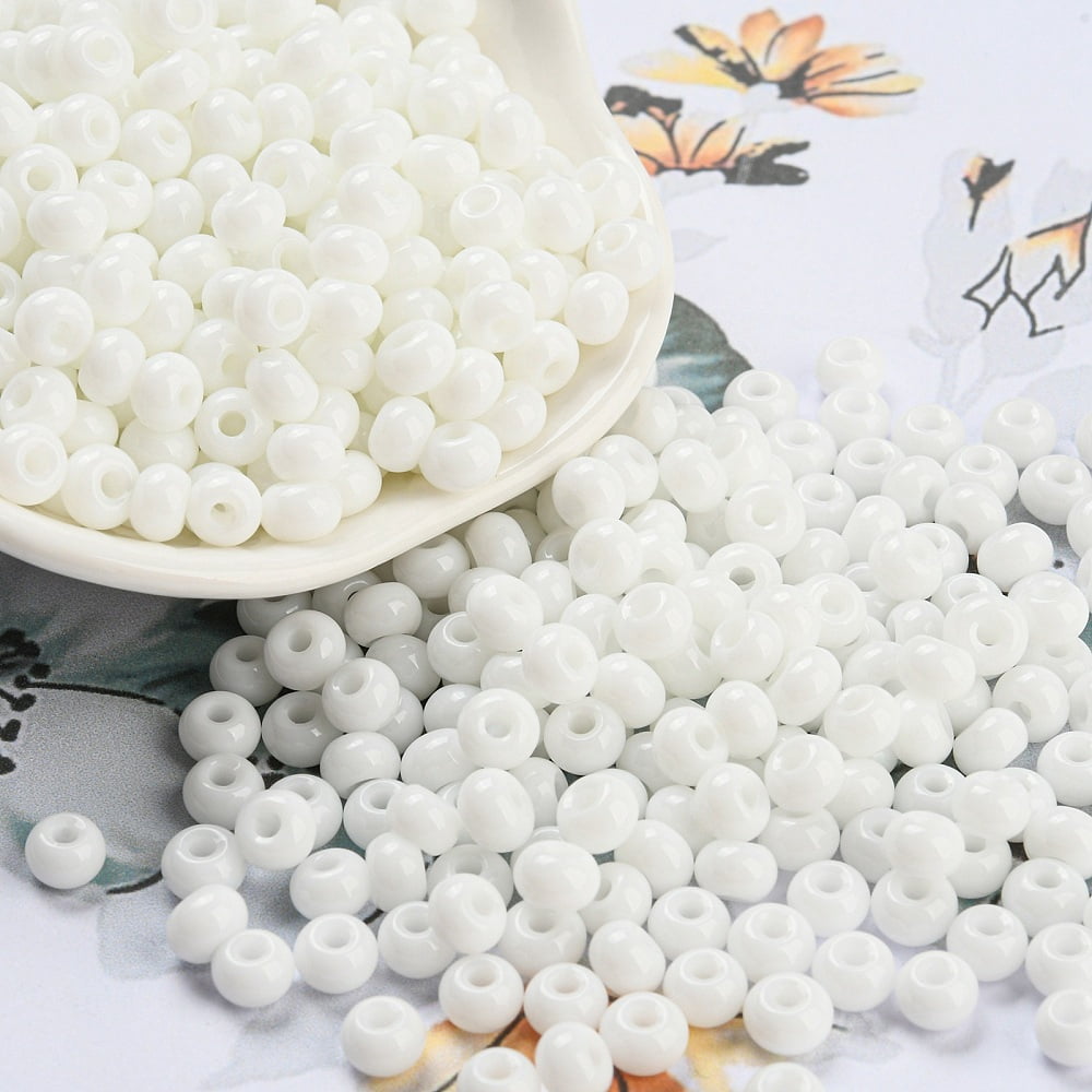 1 Pound Imitation Jade 3/0 Glass Seed Beads Luster Baking Paint Round White 5.5x3.5mm Hole: 1.5mm