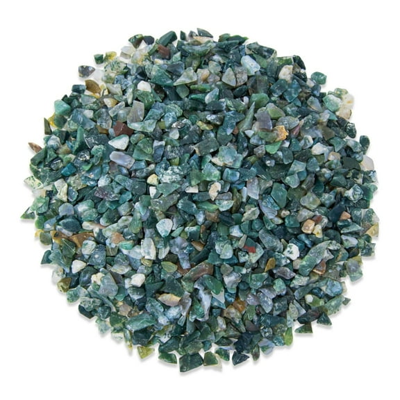 1 Pound Tumbled Moss Agate Crystal Chips Bulk Gemstone Undrilled Beads Natural Stones Healing Crystals Crushed Chunked Crystal Pieces Loose Beads, for Jewelry Making Decor Crafts Irregular Chips