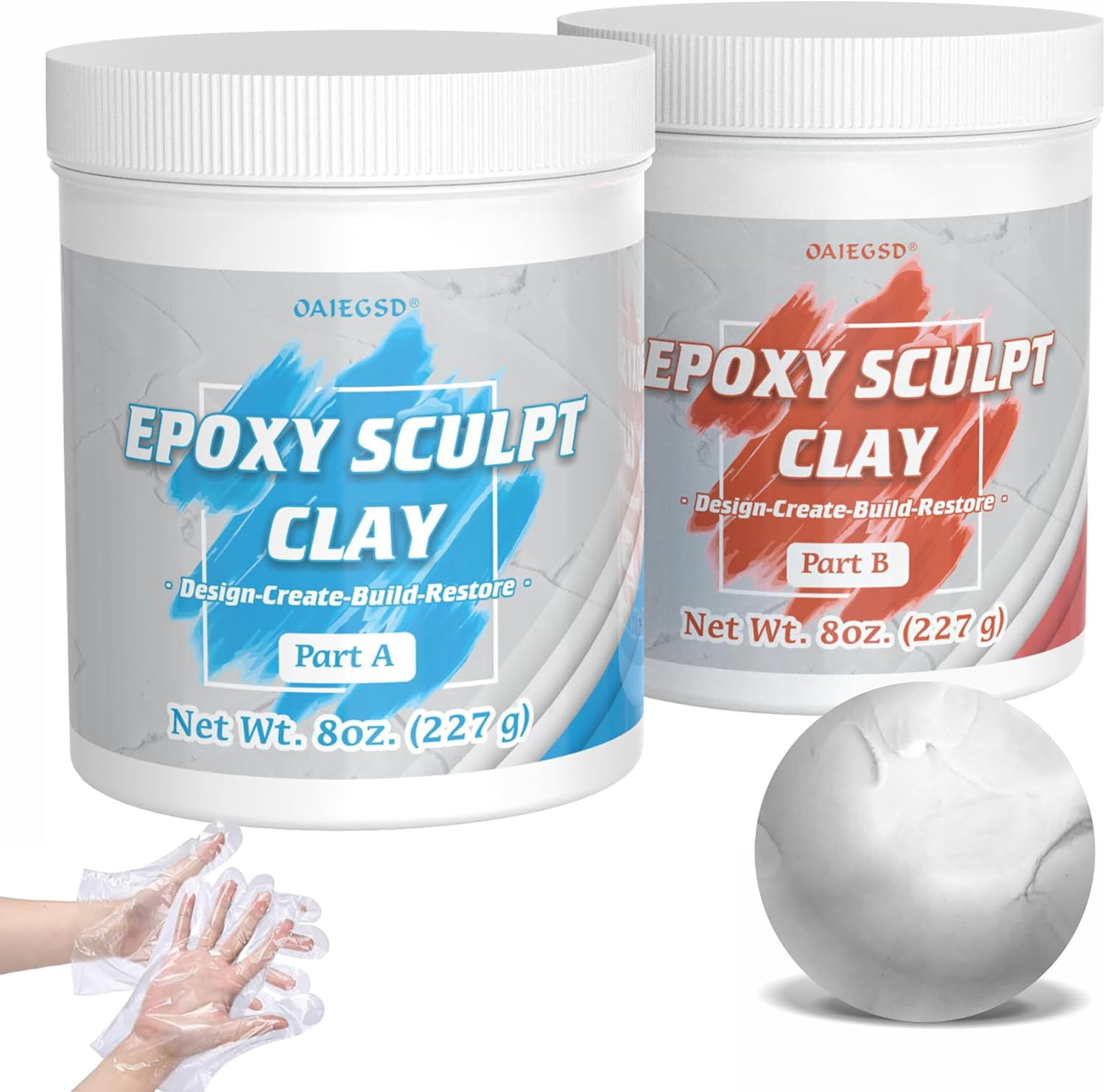 1 Pound White Epoxy Putty Sculpt Clay, 2 Part (A & B) Modeling Compound for Sculpting, Modeling, Building, Repairing, Self-Hardening Clay Easily Repairs Metal, Wood, Tile, Ceramics, Plastic