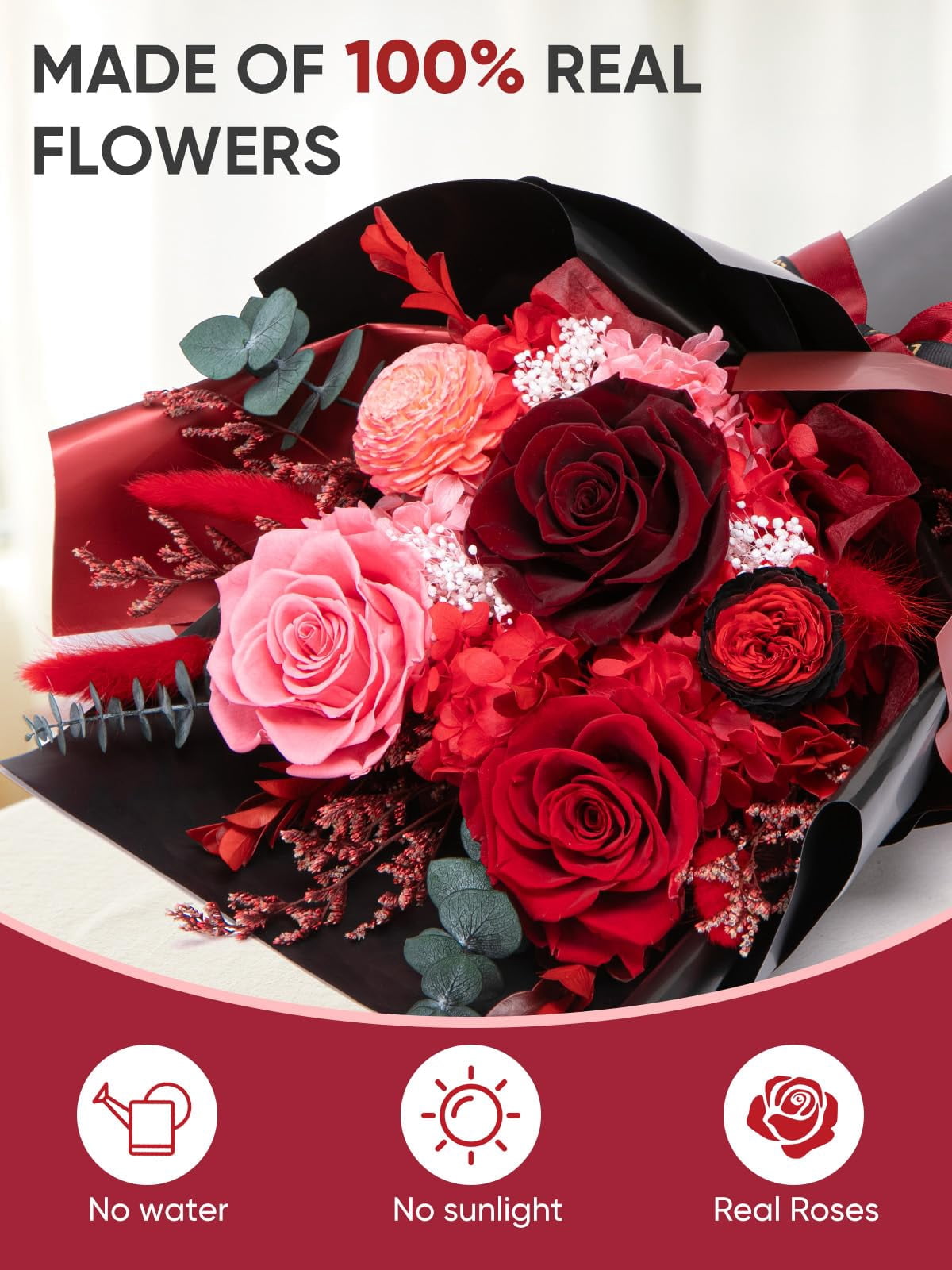 Prserved Roses 1 Preserved Rose Bouquet with Vase and Gift Box, Real Dried Flowers ...