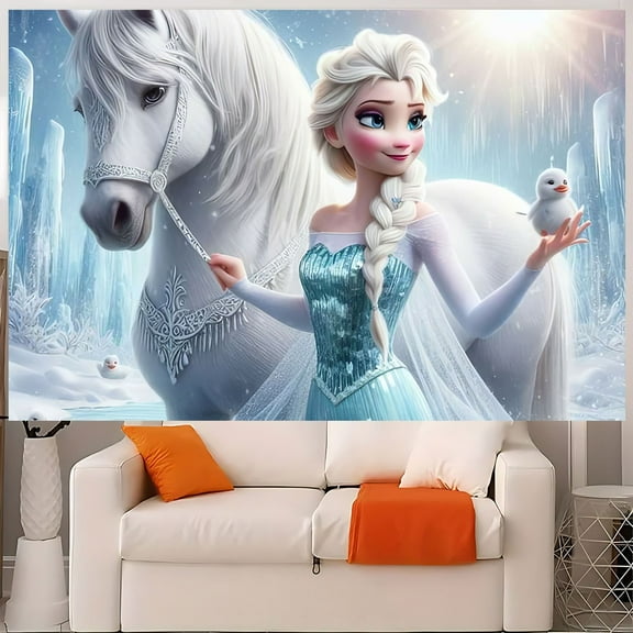 1 Princess Elsa background fabric - Durable polyester indoor and outdoor holiday party decoration, suitable for birthdays, Valentine's Day, Easter, Ramadan, and graduation ceremonies