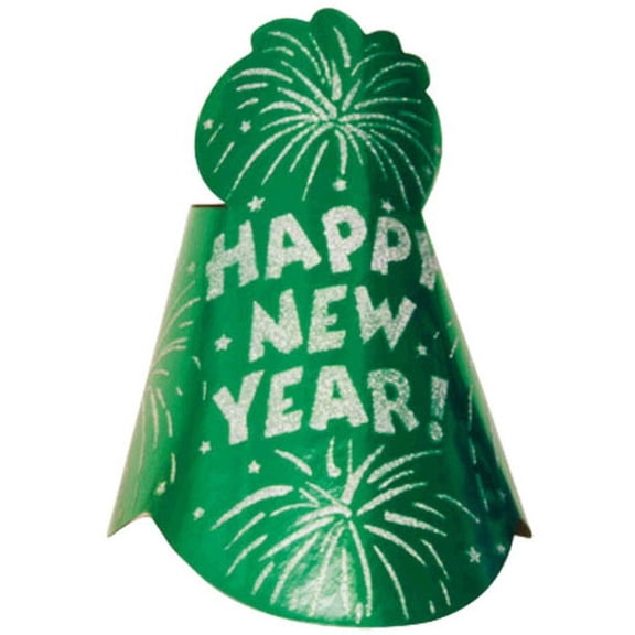 1 Printed Foil Green 9" Cone Hat Metallic New Year's Eve Party