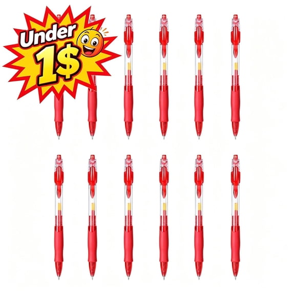 Under 1$ Product 12 Pack Retractable Red Gel Pens, 0.5mm Fine Point Smooth Writing Pens with Comfort Grip, Quick Dry Ink Ballpoint Pens for Office, Home & Daily Use