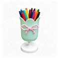 thumbnail image 1 of Under 1$ Product! Green Tulip Shaped Plastic Pen Holder with Pink Polka Dot Bow Decor, Cute Desktop Pencil Cup Organizer for Pens Makeup Brushes & Office Supplies, Stable Base Desk Organizer, 1 of 7