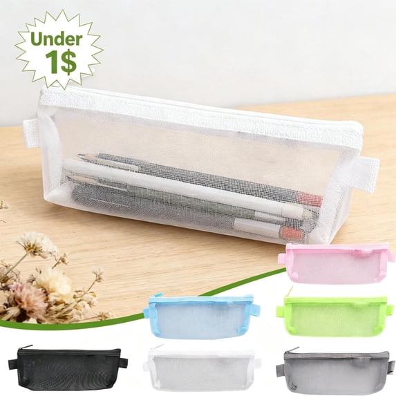 Under 1$ Product! Mesh Zipper Pencil Case, Pencil Box Pouch Box, Clear Marker Organizer Plastic Containers, Storage Boxes for Art Craft, Pen, Teacher Supplies, Gray