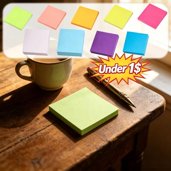 Under 1$ Product! Sticky Notes 3x3 Inches, Bright Colors Self-Stick Note Pads, Easy to Post for Home, Office, Notebook and Daily Life Organization, 100 Sheets/Pad, Blue