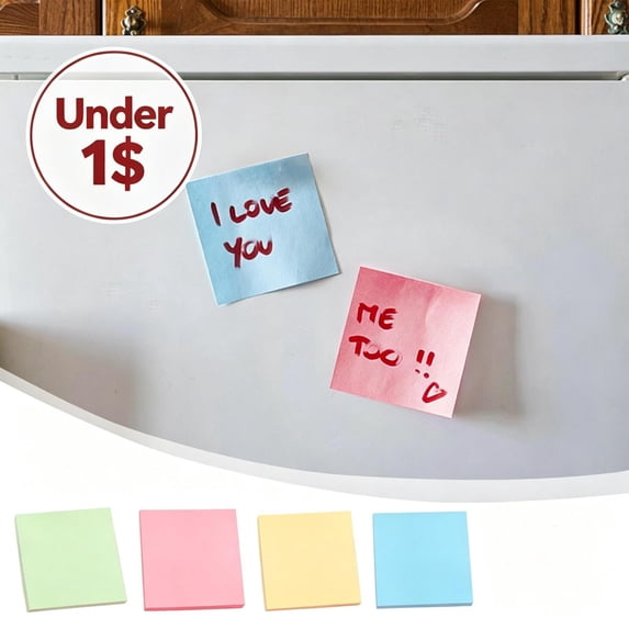 Under 1$ Product! Sticky Notes 3x3 Inches, Bright Colors Self-Stick Note Pads, Easy to Post for Home, Office, Notebook and Daily Life Organization, 100 Sheets/Pad, Yellow