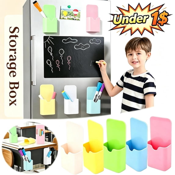 Under 1$ Product! White Magnetic Plastic Pen Holder, Multi-Functional Storage Box with Strong Magnet Back, Organizer for Pens, Chalks, Office Supplies for Whiteboards & Refrigerators
