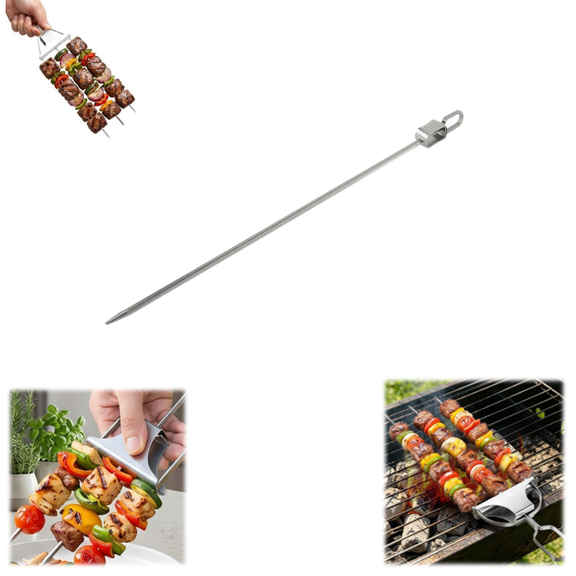 1 Prong Skewers for Grilling Stainless Steel BBQ Skewer with Push-Off Slider,Reusable Metal Kabob Skewers,Outdoor Grill Accessories
