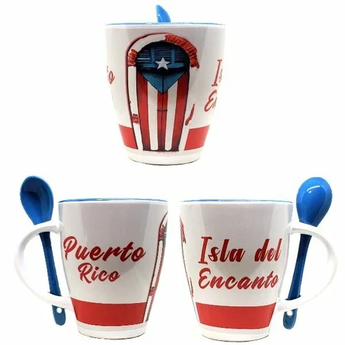 1 Puerto Rico Coffee Cup With Spoon Handel Ceramics Mug #21 ** Free Ship ** Door