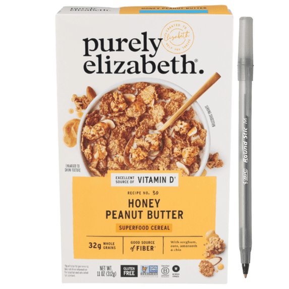 1+ Purely Elizabeth Honey Peanut Butter Superfood Cereal with pen