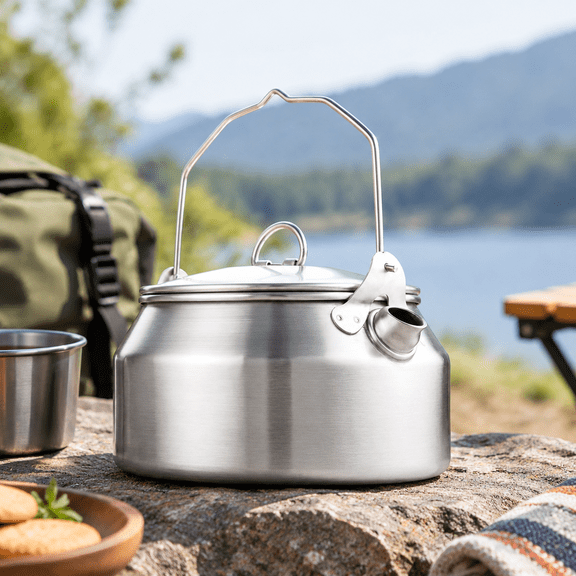 1 Qt Brushed Stainless Steel Stovetop Kettle for Camping and RV Use