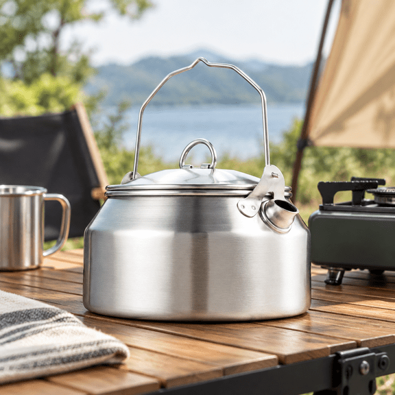 1 Qt Brushed Stainless Steel Stovetop Kettle for Camping and RV Use
