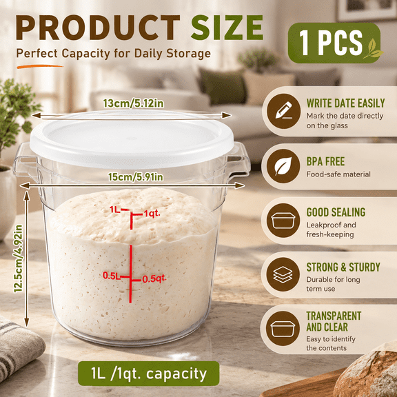 1 Qt Dough Proofing Container With Lid And Red Scale White