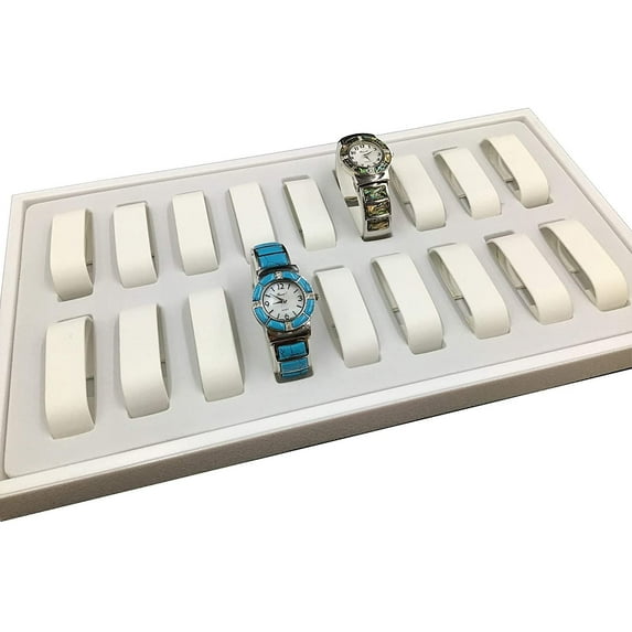 18 Slot Watch & Bangle Ethereal White Display Tray w/Removable Leatherette Collars - For Sales/Storage/Travel/Organization/Display