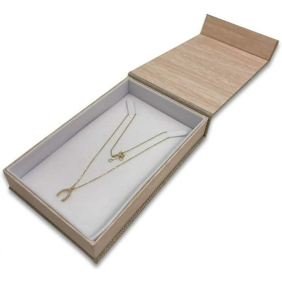 1 Qty - Burlap Canvas Magnetic Flap Necklace Jewelry Box - Textured Gift Box