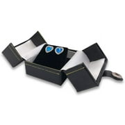 N'ICE PACKAGING 1 Qty - Deluxe 2-Door Midnight-Black Leatherette BK,WH,BK Earring Jewelry Box with Snap-Tab closure and velvet insert