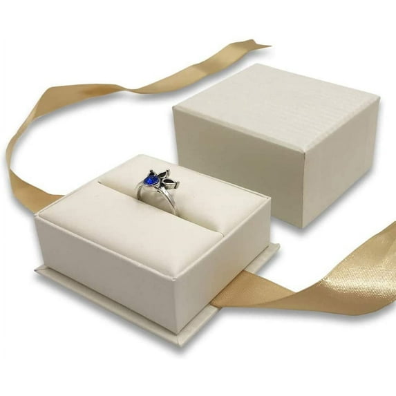 1 Qty - Deluxe Honey-Cream Elagant Ribbon Pre-Wrapped Ring Jewelry Box - For sales/gifts/display/storage