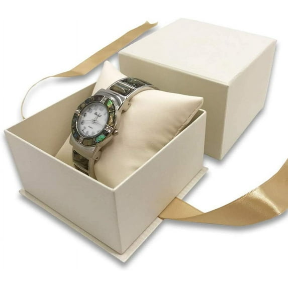1 Qty - Deluxe Honey-Cream Elagant Ribbon Pre-Wrapped Watch Pillow Jewelry Box - For sales/gifts/display/storage