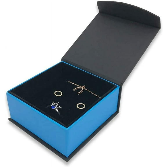 1 Qty - Egyptian-Blue Magnetic Flap Combination Earring + Pendant Jewelry Box - Textured Gift Box