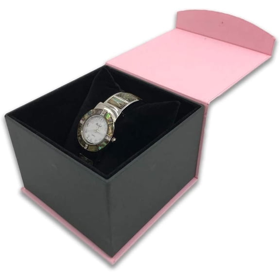 1 Qty - Flamingo-Pink Magnetic Flap Watch Pillow Jewelry Box - Textured Gift Box