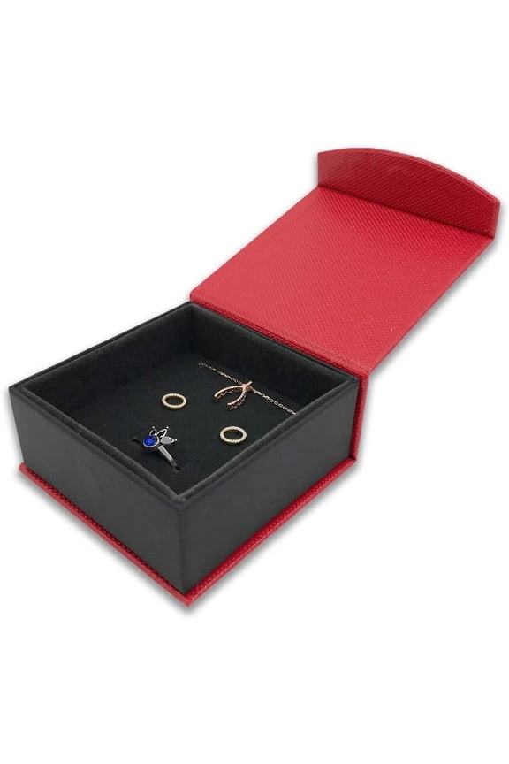 1 Qty - Macaw-Red Magnetic Flap Combination Earring + Pendant + Ring Jewelry Box - Textured Gift Box