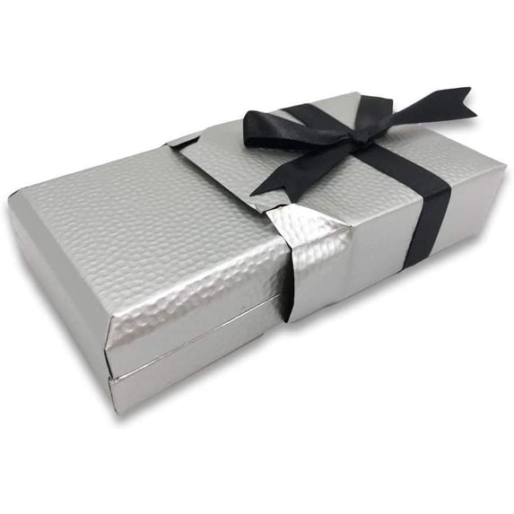 1 Qty - Pre-Wrapped Silver Earring/Pendant Jewelry Box w/ Pre-Folded matching Bow-Tie Gift Sleeve and Black Velvet Insert