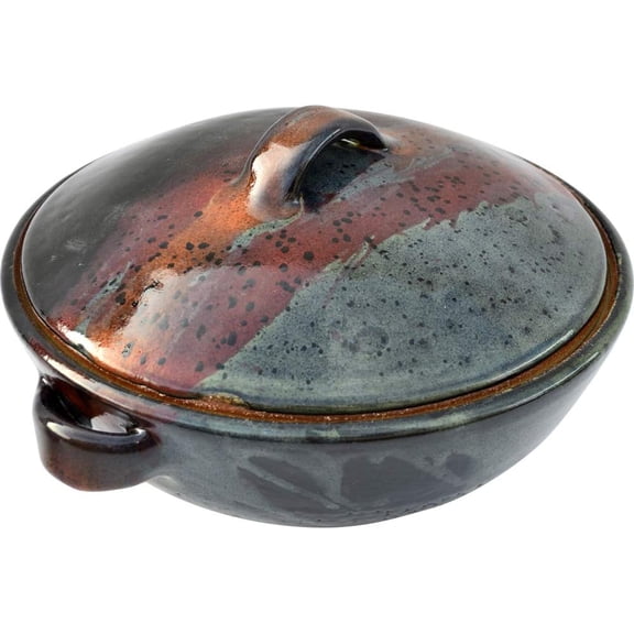 1 Quart Casserole Dish with Lid in Moonscape Glaze - Handmade Ceramic Pottery Casserole Dish - Traditional Polished Stoneware - Home Made Dishware for Cooking, Soup, Stew & Sauces