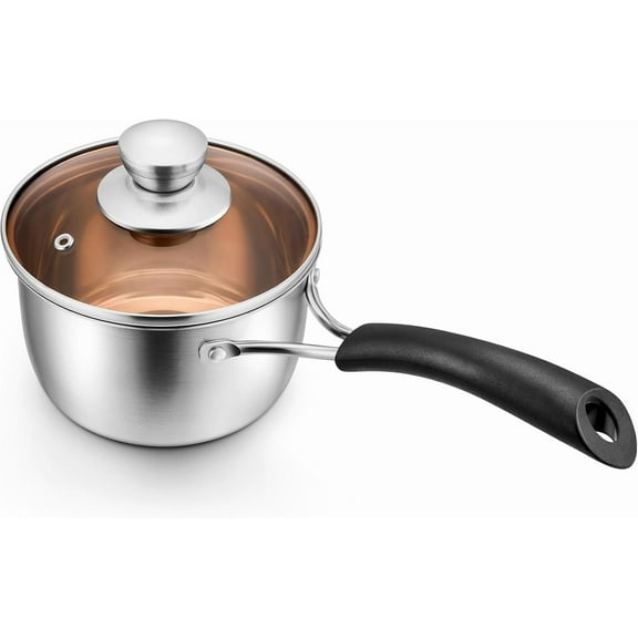 1 Quart Saucepan Small Pot, Stainless Steel Saucepan with Lid, Small Sauce Pan for Home Kitchen Restaurant Cooking, Visible Glass lid & Bakelite Heat-Proof Handles,Dishwasher Safe, 1 Pc