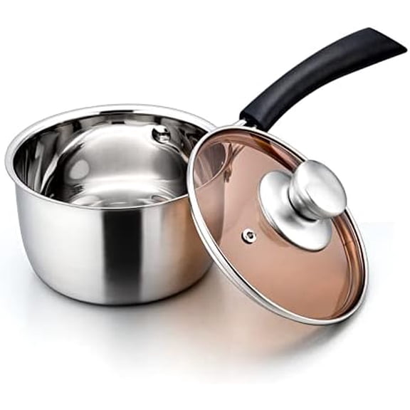 1 Quart Saucepan with Lid, Stainless Steel Small Sauce Pot with Glass Lid for Cooking, Easy Clean & Rust Free, Dishwasher Safe