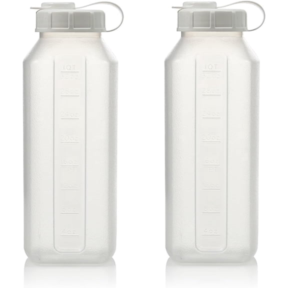 1-Quart Shaker Bottle with Engraved Measurements, Easy-Pour Spout, BPA Free, Dishwasher Safe, Leak Resistant, 2-Pack