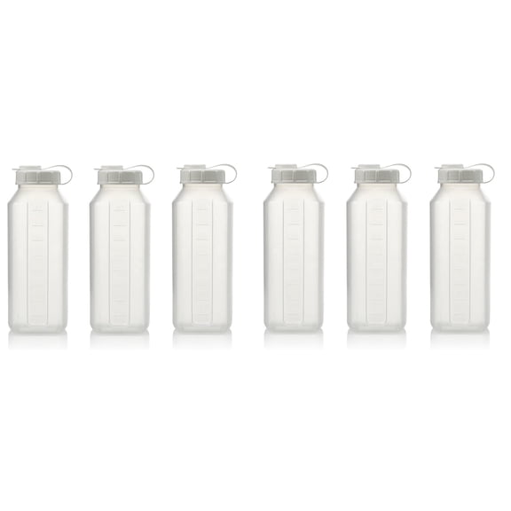 1-Quart Shaker Bottle with Engraved Measurements, Easy-Pour Spout, BPA Free, Dishwasher Safe, Leak Resistant, 6-Pack