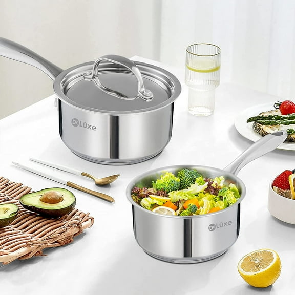 1 Quart Stainless Steel Sauce Pan with Stay-Cool Handle, Multipurpose Cooking Pot for Sauces Pasta, Induction/Electric Gas Compatible