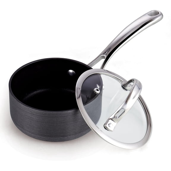 1 Quarts Hard Anodized Nonstick Saucepan With Glass Lid, 1 Quart, Matte
