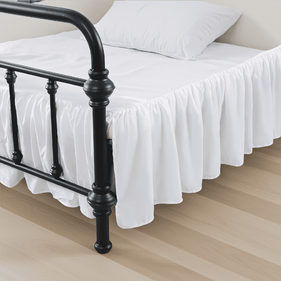 1 Queen Ruffled Bed Skirt with Split Corners, 16 Inch Drop, Brushed Microfiber, Platform Included, White, 60 x 80 Inches