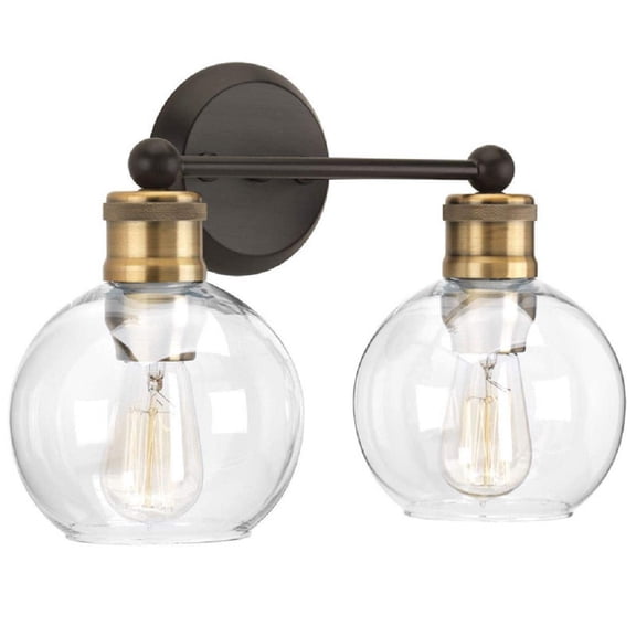 ROSYNEY 2-Light Black and Gold Vanity Light with Globe Glass and Metal Base, Modern Wall Sconces Fixture, E26 Base