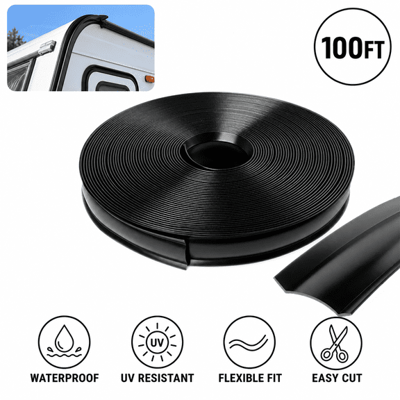 1" RV Rain Gutter Trim, 100ft Waterproof TPE Molding Weather Stripping, UV-Resistant Exterior Seal for Camper, Travel Trailer