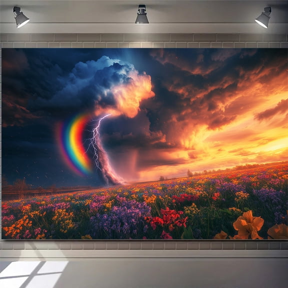 1 Rainbow Tornado-Themed Wall Tapestry. Made of polyester fiber, it is easy to hang and suitable for wall decoration in living rooms, bedrooms, offices, and home parties.