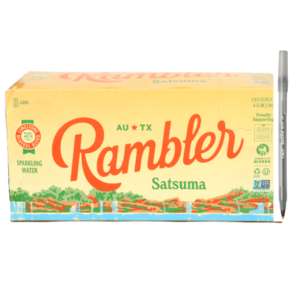 1+ Rambler Satsuma Sparkling Water 8 Pack with pen