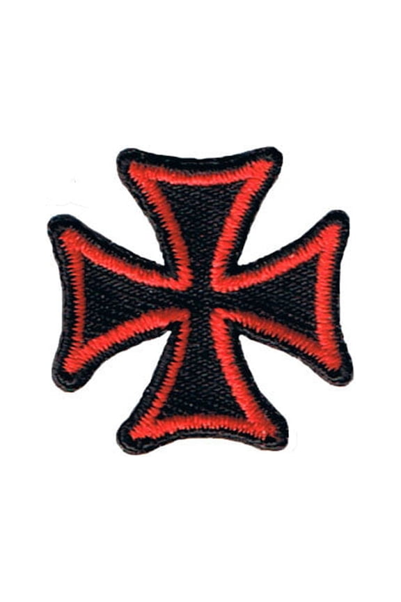 1" Red On Black Maltese Cross Patch Biker Symbol Embroidered Iron On Applique