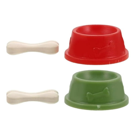 1 Red Ornament+1 Green Ornament - Miniature Dog Bowl Model for Dollhouse Realistic Pet and Water Bowls for Boy Girl Charming Accessories for Creative Play and Imaginative Scenarios