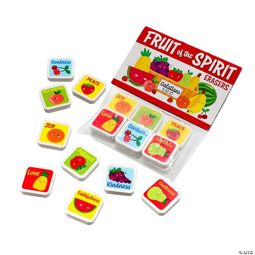 1" Religious Fruit of the Spirit Bible Verse Erasers Packs - 12 Pieces