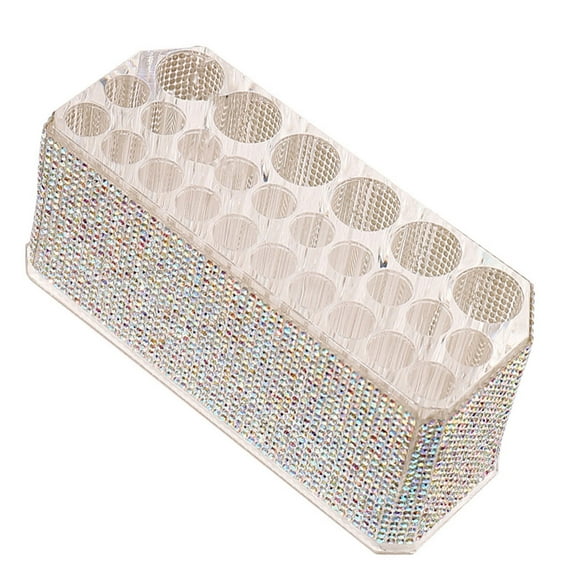 1. Rhinestones Acrylic 26-Slot Cosmetic Brush Holder, Multipurpose Pen & Makeup for Dresser Vanity