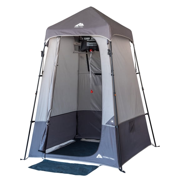 Ozark Trail Portable Shower Privacy Shelter Tent with 20L Water Bag, Grey