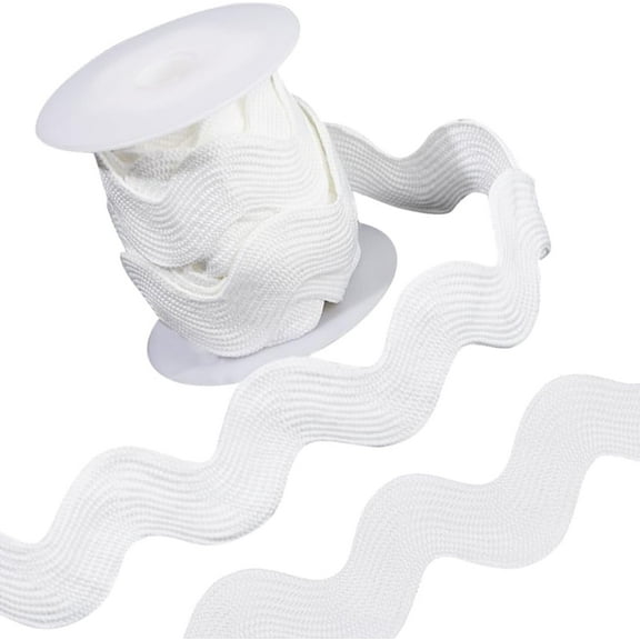 1 Roll 1-1/8 inch(30mm) White RIC Rac Trim Ribbon 5 Yards Rick Rack Wave Sewing Bending Fringe Trim Woven Fabric for Sewing Flower Making Wedding Dress Party Lace Ribbon Craft