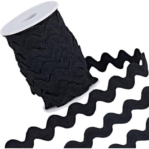 1 Roll 1/2 inch(12mm) RIC Rac Trim Ribbon 12.5 Yards Black Rick Rack Wave Sewing Bending Fringe Trim Woven Fabric for Sewing Flower Making Wedding Dress Party Lace Ribbon Craft Black