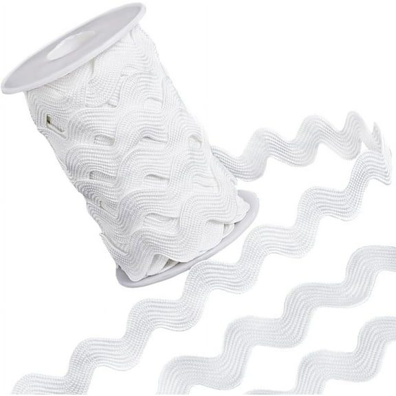 1 Roll 1/2 inch(12mm) White RIC Rac Trim Ribbon 12.5 Yards Rick Rack Wave Sewing Bending Fringe Trim Woven Fabric for Sewing Flower Making Wedding Dress Party Lace Ribbon Craft White