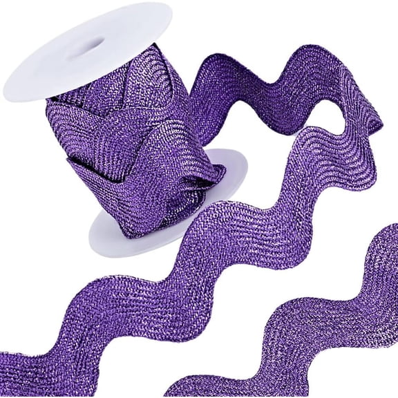 1 Roll 1 inch(25mm) RIC Rac Trim Metallic Ribbon 5 Yards Glitter Rick Rack Wave Sewing Bending Fringe Trim Woven Fabric for Sewing Flower Making Wedding Craft Blue Violet DIY